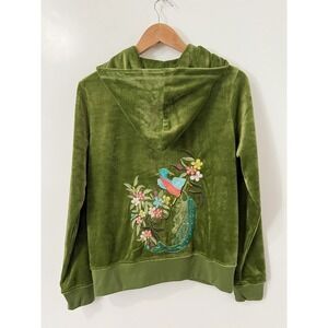 BCBGMAXAZRIA Tracksuit Kelly Green Velour Embroidered Bird Floral XL